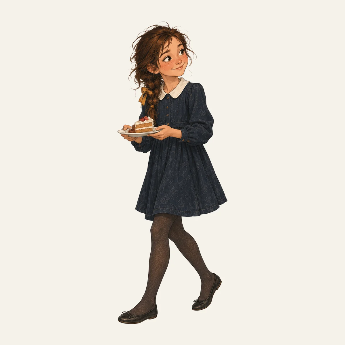 Daria: The navy dress for parties. She baked the cake herself.