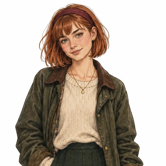 Nora, close up, a slightly crooked smile